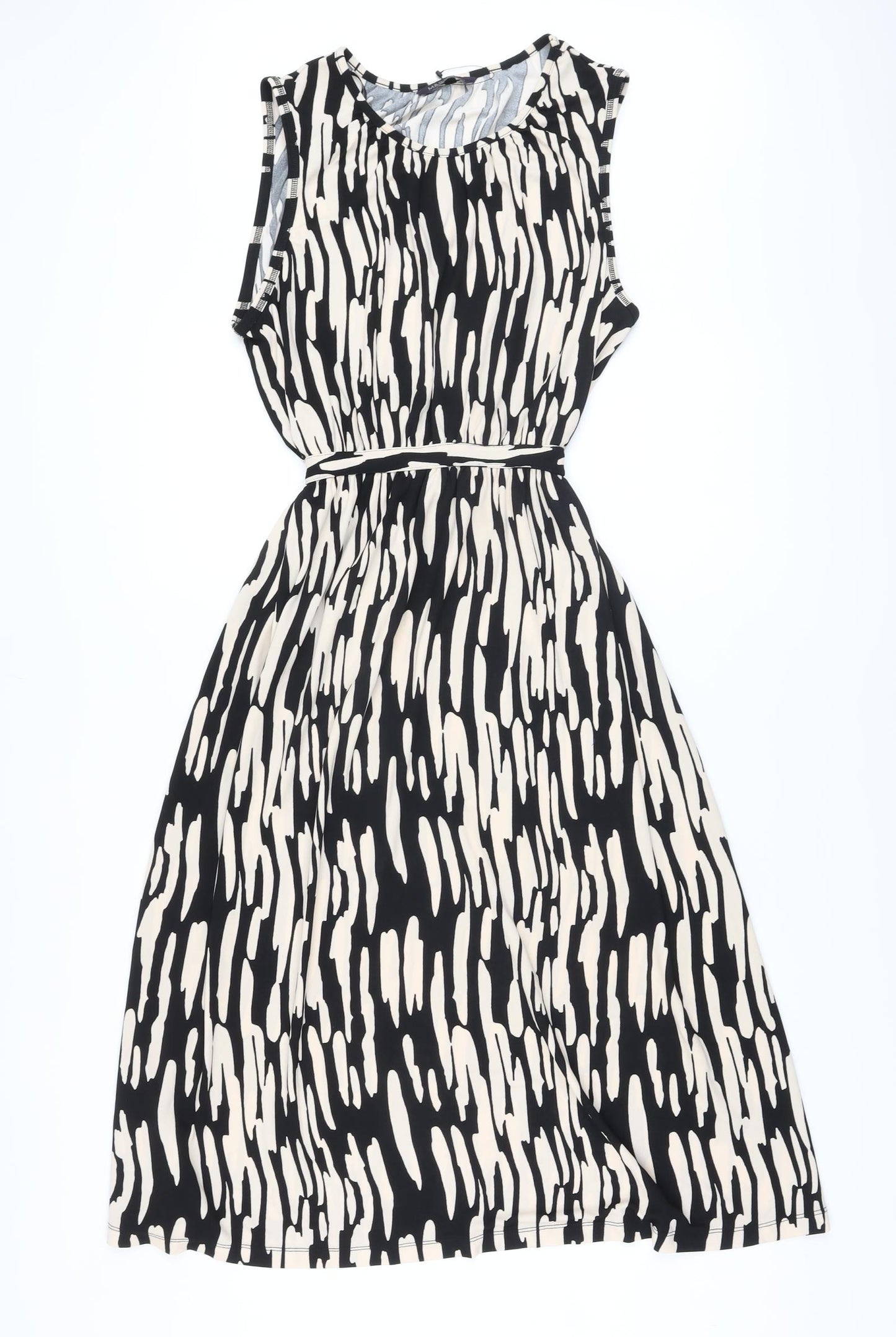 Marks and Spencer Womens Black Geometric Polyester A-Line Size 14 Round Neck Pullover