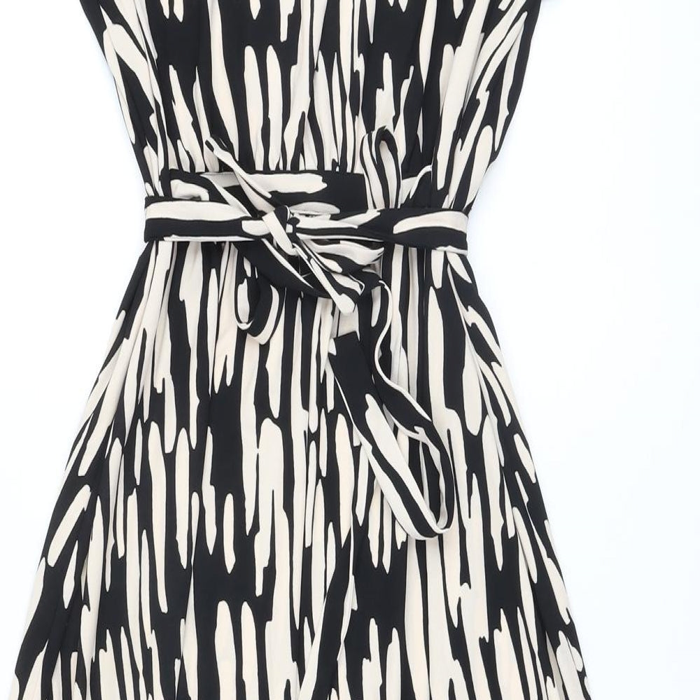 Marks and Spencer Womens Black Geometric Polyester A-Line Size 14 Round Neck Pullover