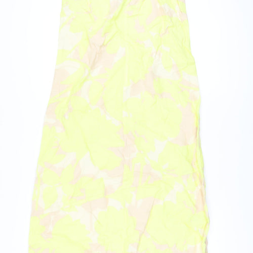 Marks and Spencer Womens Yellow Geometric Linen A-Line Size 6 V-Neck Pullover
