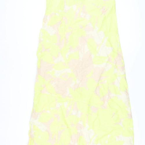 Marks and Spencer Womens Yellow Geometric Linen A-Line Size 6 V-Neck Pullover