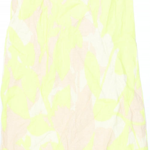 Marks and Spencer Womens Yellow Geometric Linen A-Line Size 6 V-Neck Pullover