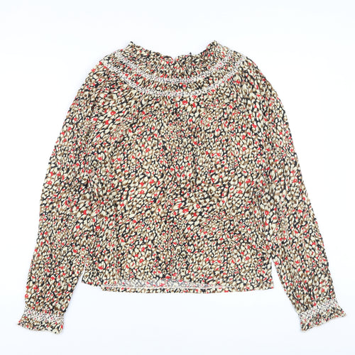 Marks and Spencer Womens Multicoloured Animal Print Cotton Basic Blouse Size 10 Round Neck
