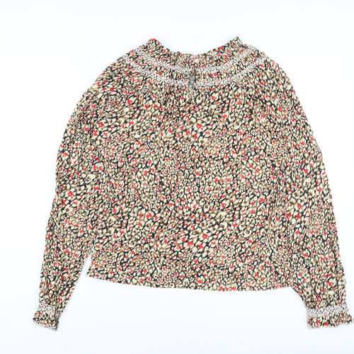 Marks and Spencer Womens Multicoloured Animal Print Cotton Basic Blouse Size 10 Round Neck