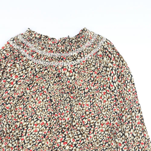 Marks and Spencer Womens Multicoloured Animal Print Cotton Basic Blouse Size 10 Round Neck