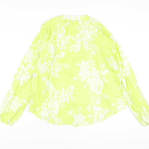 Marks and Spencer Womens Green Floral Cotton Basic Blouse Size 10 Crew Neck