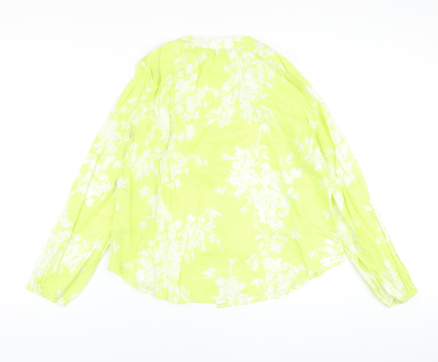 Marks and Spencer Womens Green Floral Cotton Basic Blouse Size 10 Crew Neck