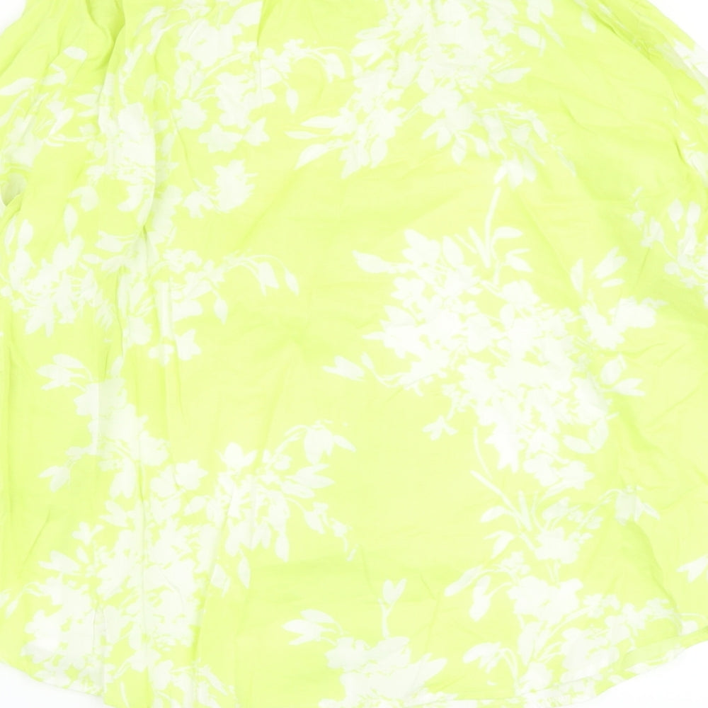 Marks and Spencer Womens Green Floral Cotton Basic Blouse Size 10 Crew Neck
