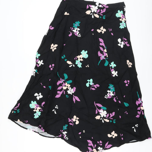 Autograph Womens Black Floral Viscose A-Line Skirt Size 8 Zip