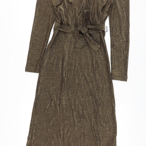Marks and Spencer Womens Gold Polyamide Sheath Size 6 V-Neck Pullover