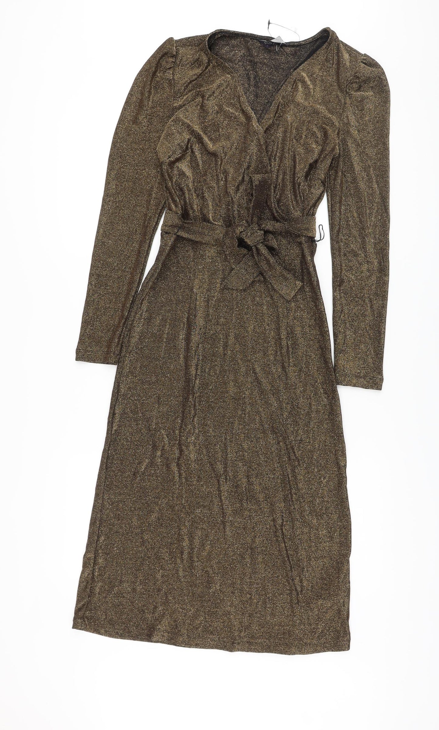 Marks and Spencer Womens Gold Polyamide Sheath Size 6 V-Neck Pullover