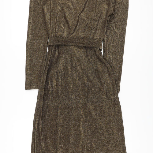 Marks and Spencer Womens Gold Polyamide Sheath Size 6 V-Neck Pullover