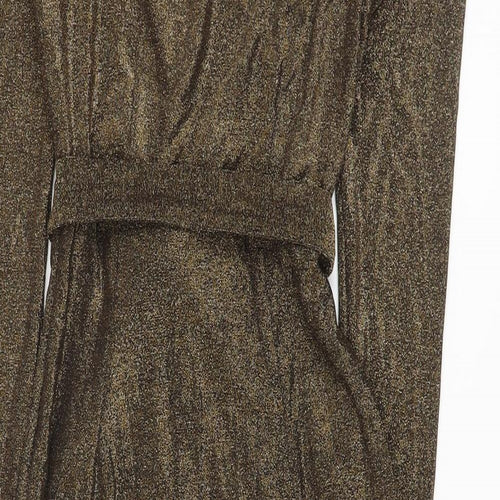 Marks and Spencer Womens Gold Polyamide Sheath Size 6 V-Neck Pullover