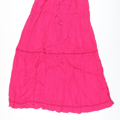 Marks and Spencer Womens Pink Viscose A-Line Skirt Size 6 Drawstring