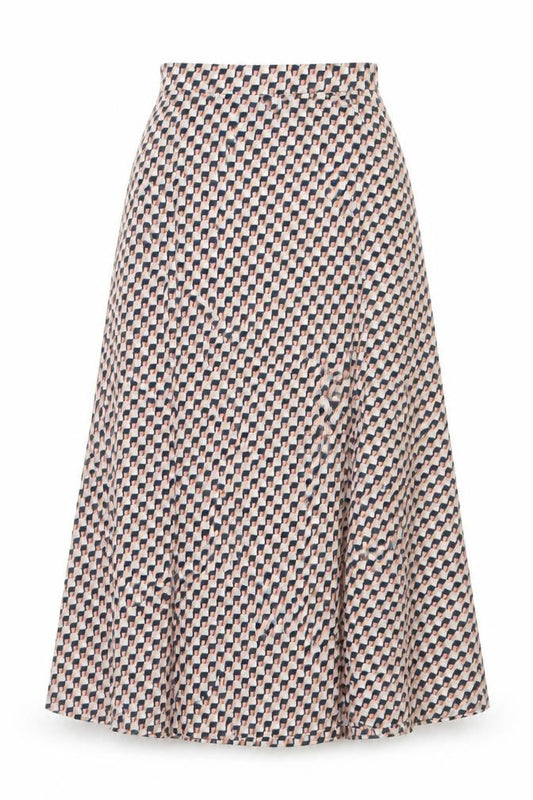 Front view of Marks & Spencer women’s multicoloured geometric polyester a-line skirt, size UK 8