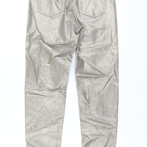 Marks and Spencer Womens Gold Animal Print Cotton Jegging Trousers Size 6 L27 in Regular