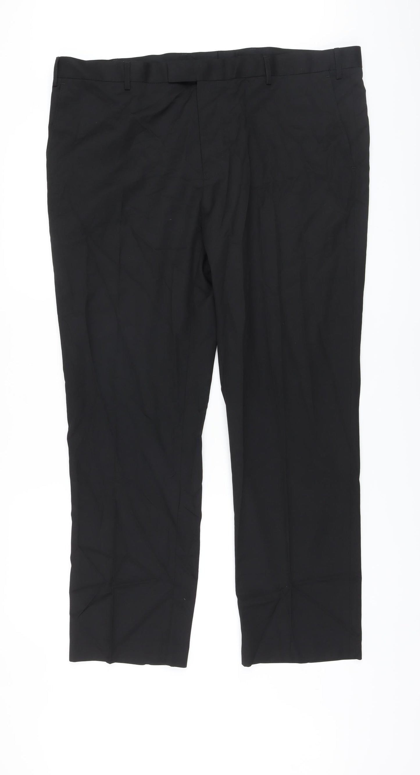 Marks and Spencer Mens Black Polyester Trousers Size 42 in L30 in Regular Hook & Eye
