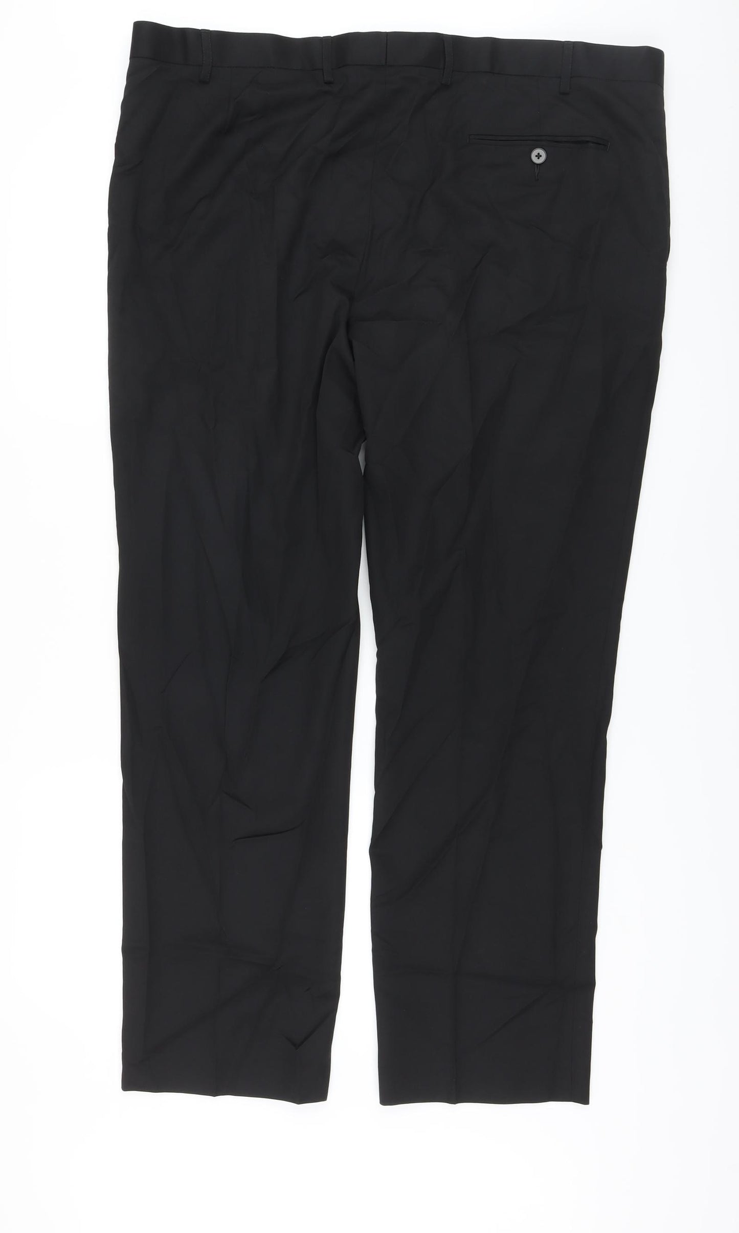 Marks and Spencer Mens Black Polyester Trousers Size 42 in L30 in Regular Hook & Eye