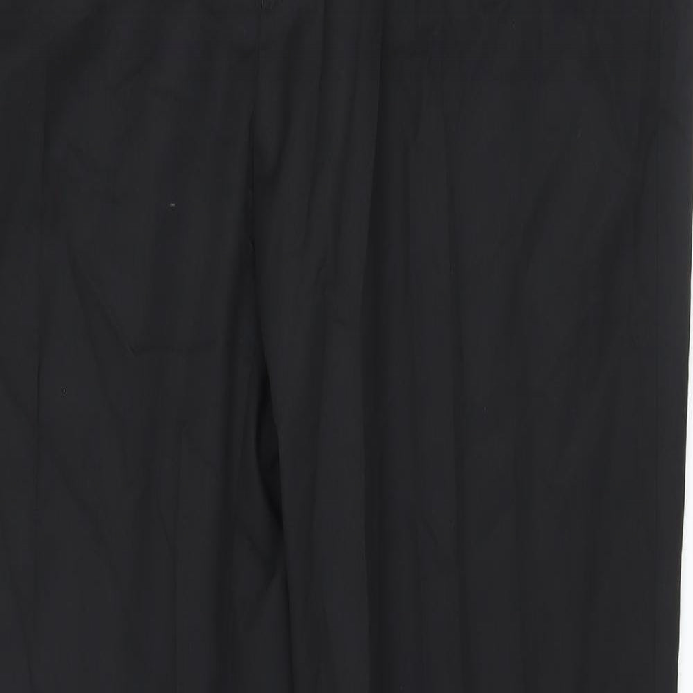 Marks and Spencer Mens Black Polyester Trousers Size 42 in L30 in Regular Hook & Eye