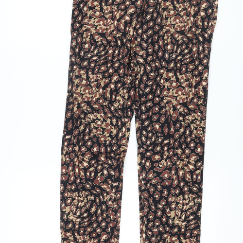 Marks and Spencer Womens Brown Animal Print Viscose Trousers Size 8 L28 in Regular Hook & Eye