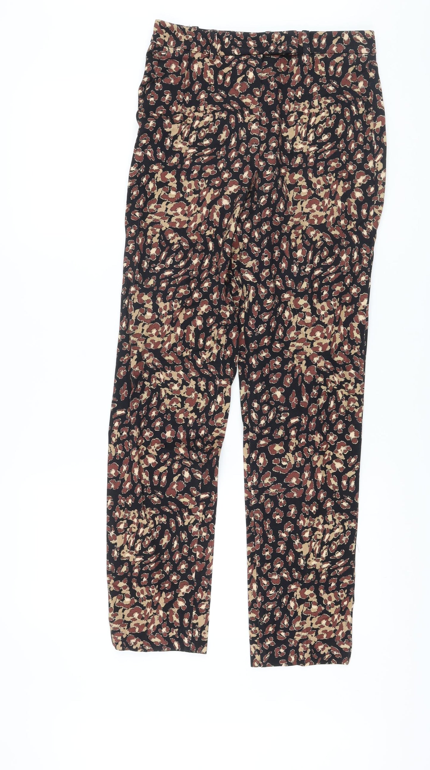 Marks and Spencer Womens Brown Animal Print Viscose Trousers Size 8 L28 in Regular Hook & Eye