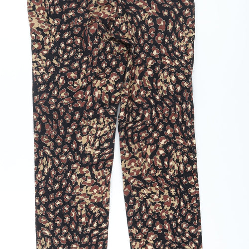 Marks and Spencer Womens Brown Animal Print Viscose Trousers Size 8 L28 in Regular Hook & Eye