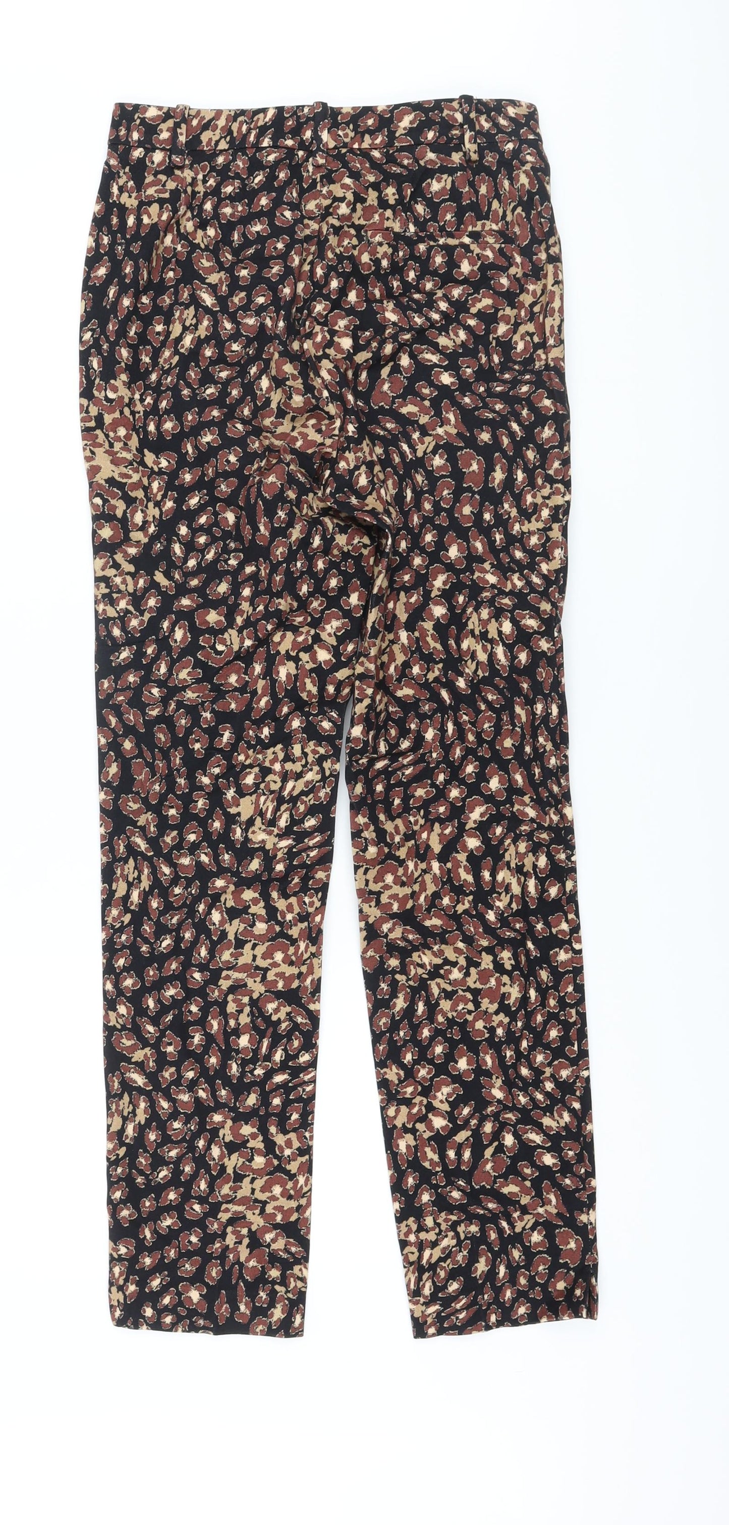 Marks and Spencer Womens Brown Animal Print Viscose Trousers Size 8 L28 in Regular Hook & Eye