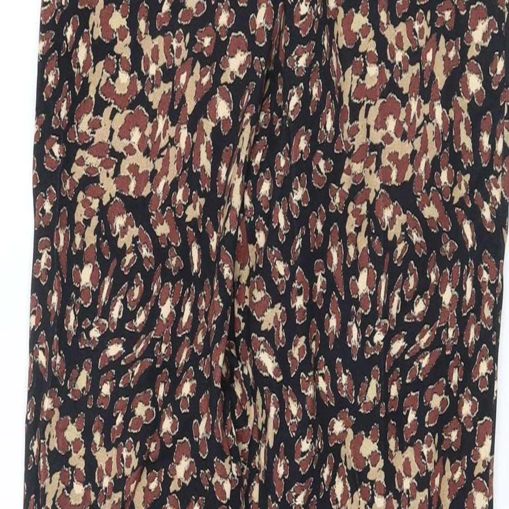 Marks and Spencer Womens Brown Animal Print Viscose Trousers Size 8 L28 in Regular Hook & Eye