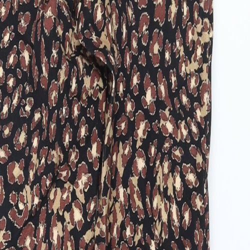 Marks and Spencer Womens Brown Animal Print Viscose Trousers Size 8 L28 in Regular Hook & Eye