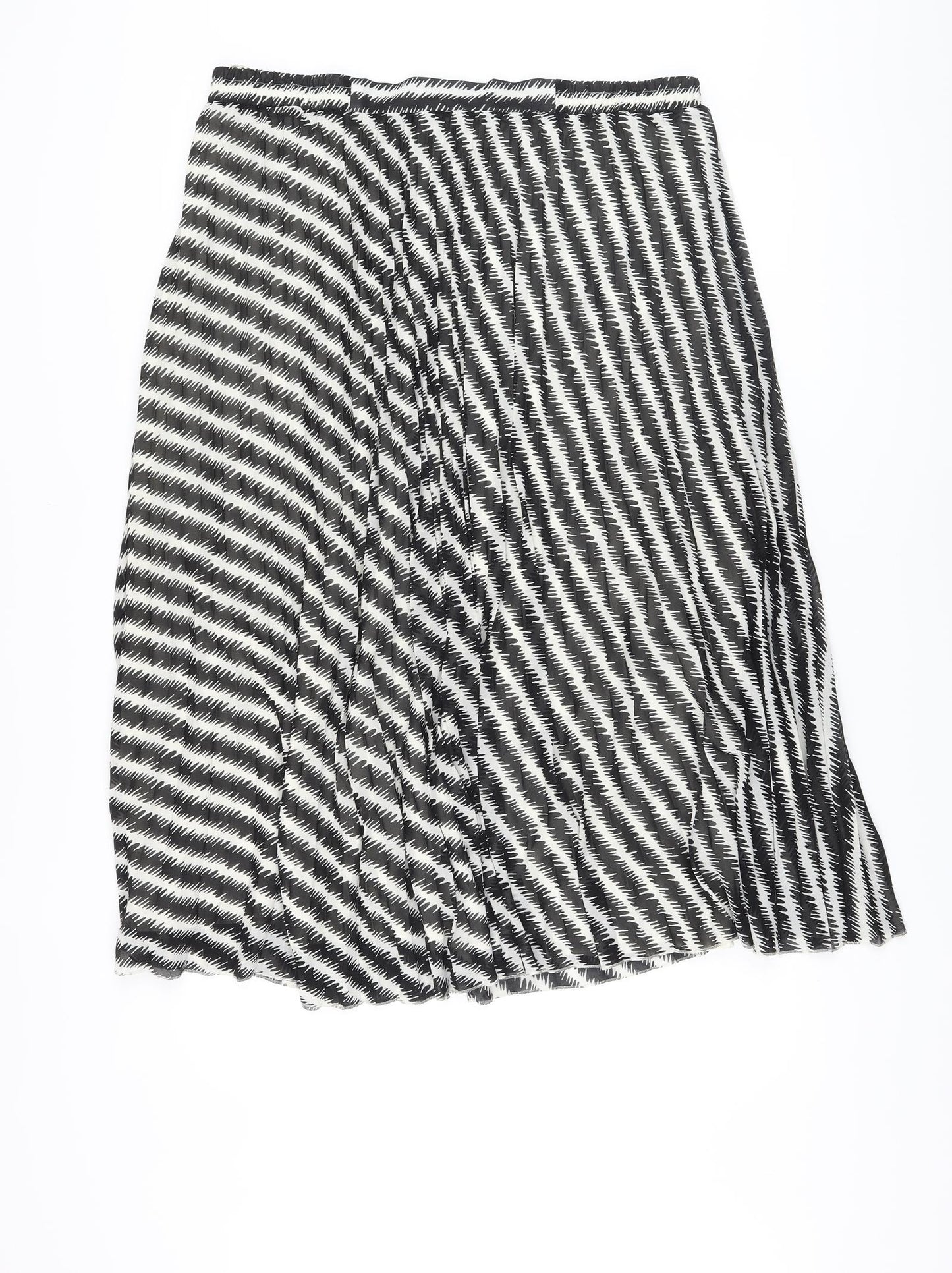 Marks and Spencer Womens Black Striped Polyester Pleated Skirt Size 18