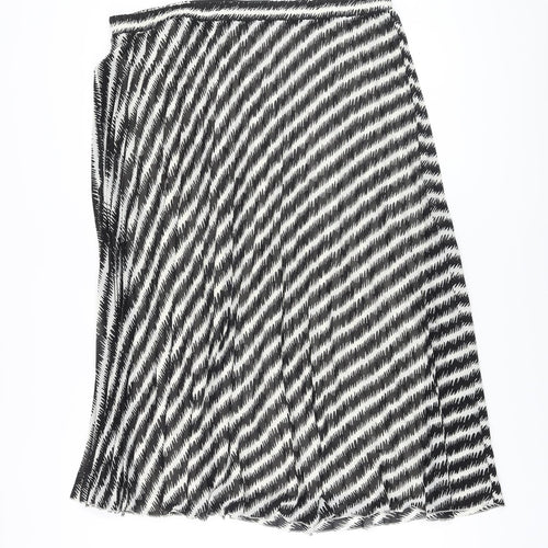 Marks and Spencer Womens Black Striped Polyester Pleated Skirt Size 18