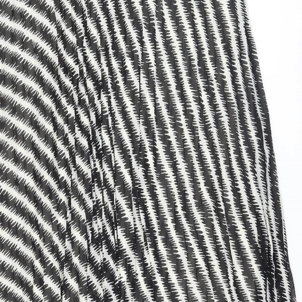 Marks and Spencer Womens Black Striped Polyester Pleated Skirt Size 18