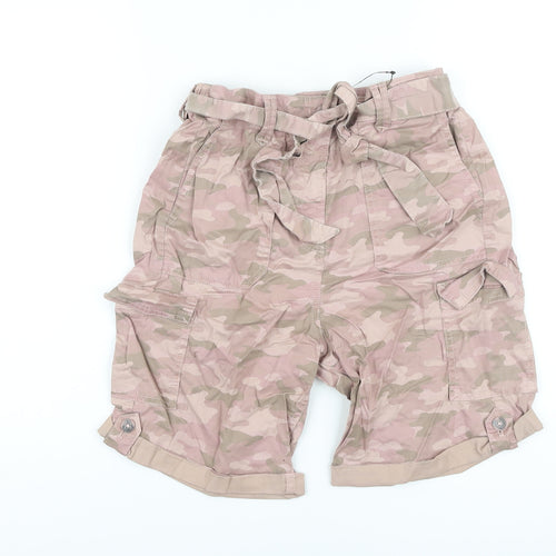 Marks and Spencer Womens Pink Camouflage Lyocell Cargo Shorts Size 10 L8 in Regular Button