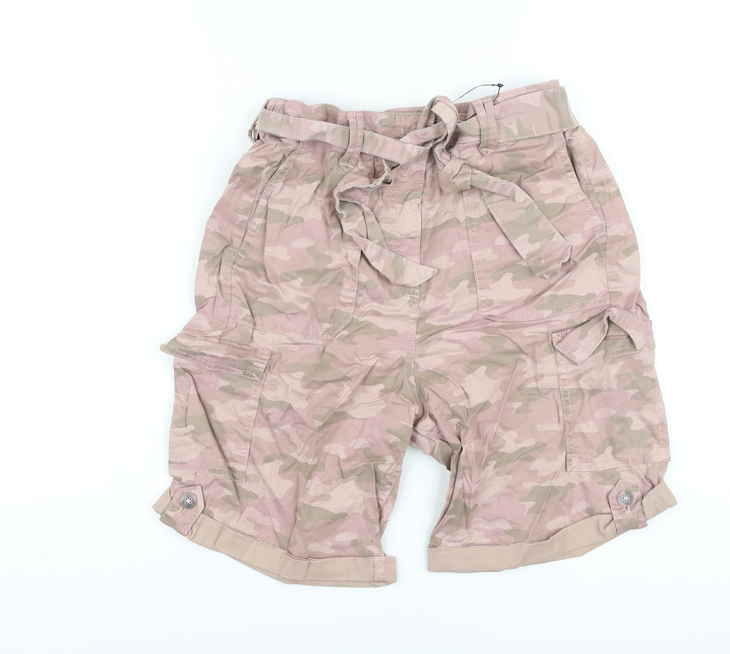 Marks and Spencer Womens Pink Camouflage Lyocell Cargo Shorts Size 10 L8 in Regular Button