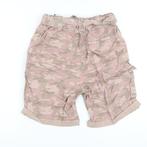 Marks and Spencer Womens Pink Camouflage Lyocell Cargo Shorts Size 10 L8 in Regular Button