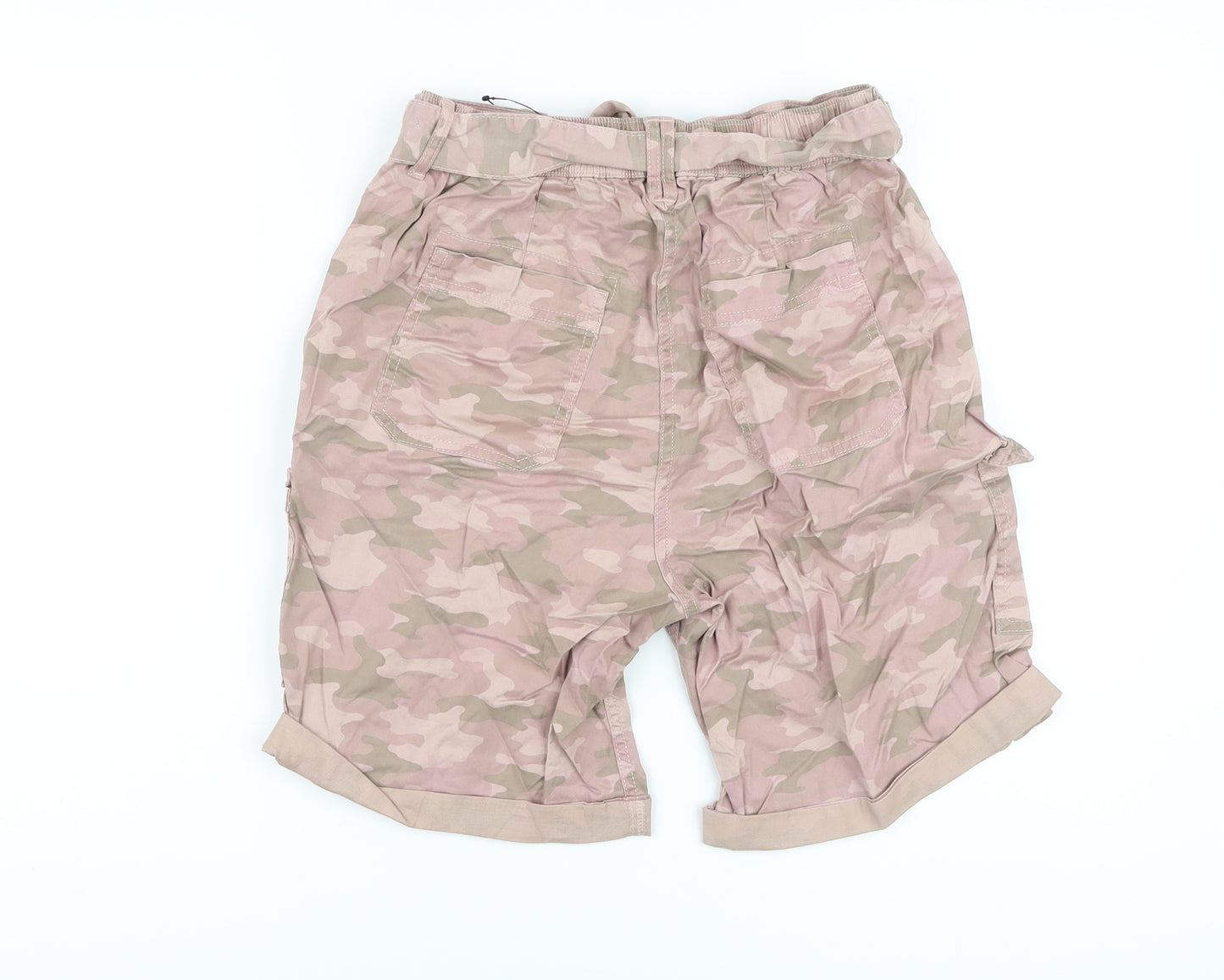 Marks and Spencer Womens Pink Camouflage Lyocell Cargo Shorts Size 10 L8 in Regular Button