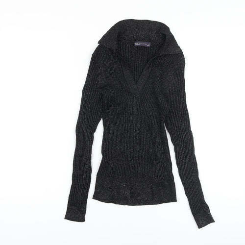 Marks and Spencer Womens Black Collared Viscose Pullover Jumper Size 6