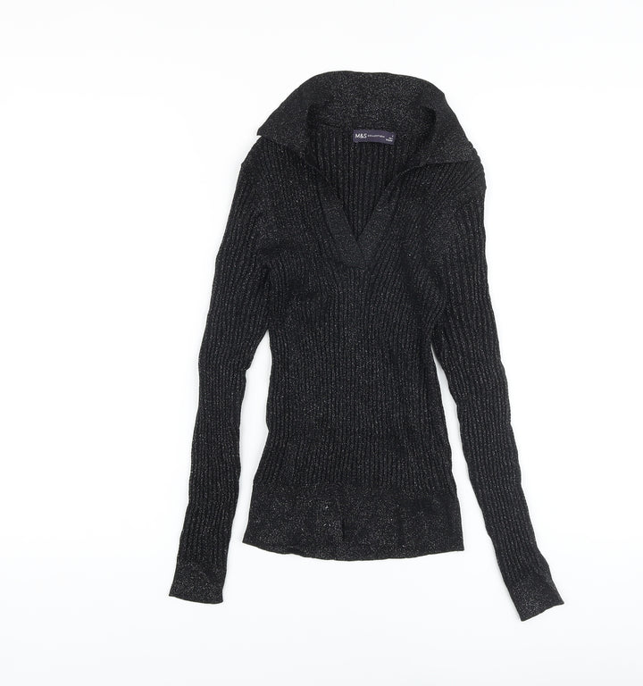 Marks and Spencer Womens Black Collared Viscose Pullover Jumper Size 6