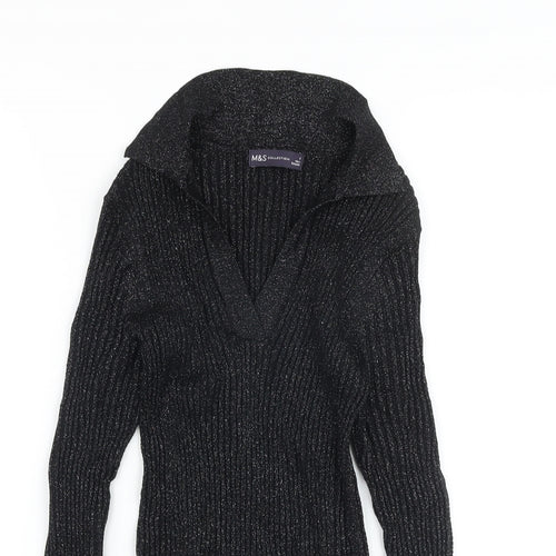 Marks and Spencer Womens Black Collared Viscose Pullover Jumper Size 6