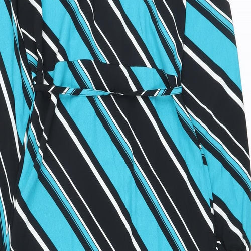 Marks and Spencer Womens Blue Striped Polyester A-Line Size 8 Mock Neck Button