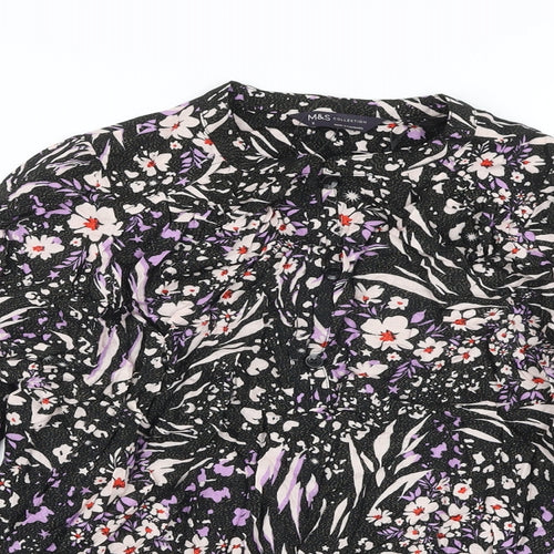 Marks and Spencer Womens Black Geometric Viscose Basic Blouse Size 8 Crew Neck