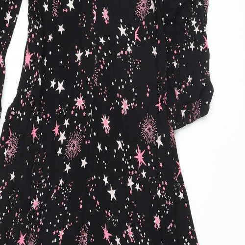 Marks and Spencer Womens Black Geometric Viscose A-Line Size 8 Round Neck Zip