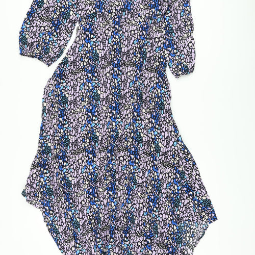 Marks and Spencer Womens Multicoloured Animal Print Viscose A-Line Size 8 Round Neck Button