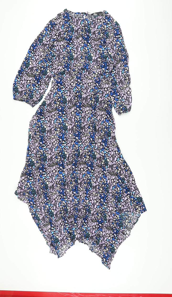 Marks and Spencer Womens Multicoloured Animal Print Viscose A-Line Size 8 Round Neck Button