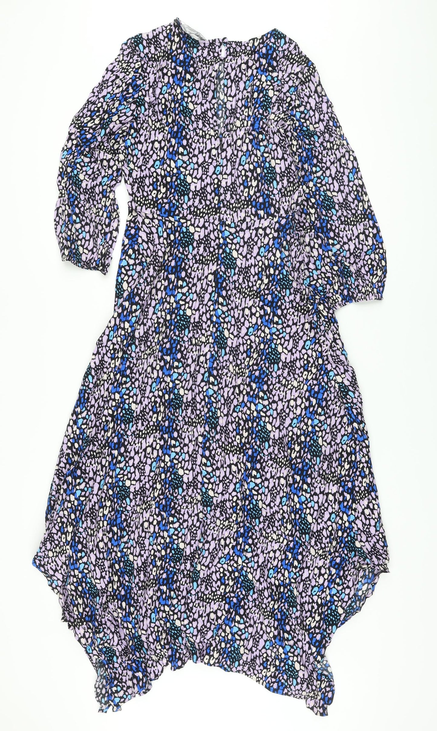 Marks and Spencer Womens Multicoloured Animal Print Viscose A-Line Size 8 Round Neck Button