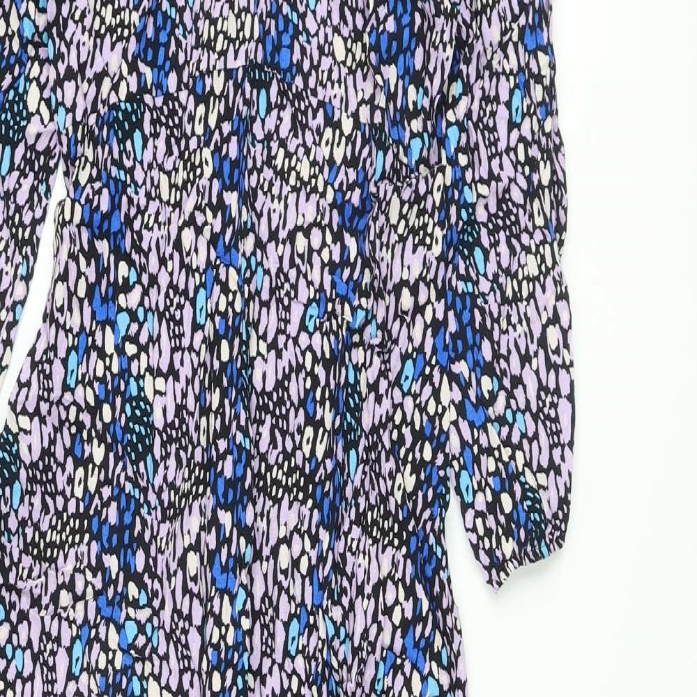 Marks and Spencer Womens Multicoloured Animal Print Viscose A-Line Size 8 Round Neck Button