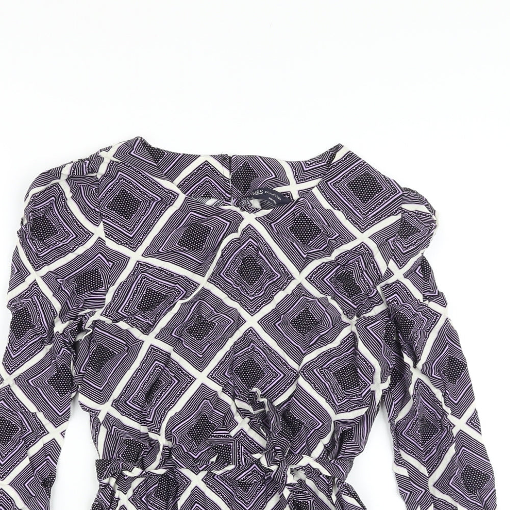 Marks and Spencer Womens Pink Geometric Viscose Basic Blouse Size 8 Round Neck