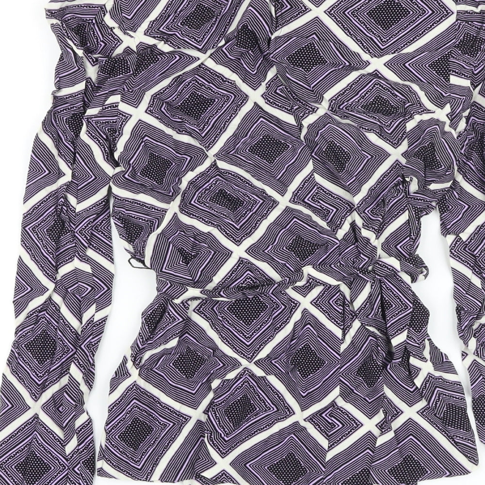 Marks and Spencer Womens Pink Geometric Viscose Basic Blouse Size 8 Round Neck