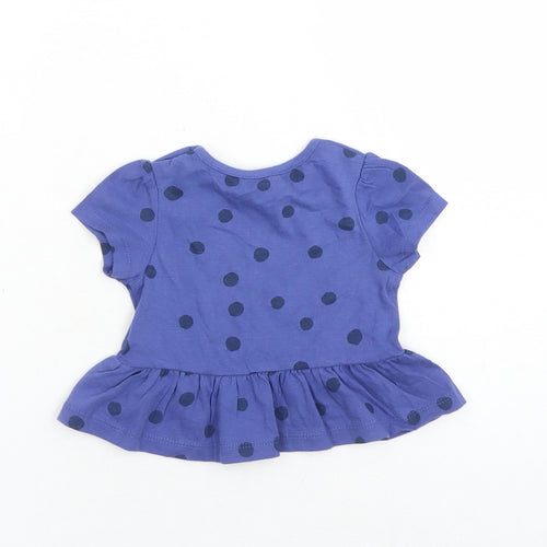 Marks and Spencer Girls Blue Polka Dot 100% Cotton Basic T-Shirt Size 0-3 Months Round Neck Snap