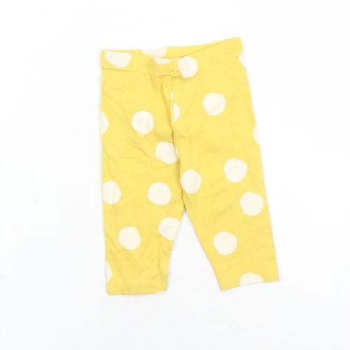 Marks and Spencer Girls Yellow Polka Dot Cotton Capri Leggings Size 3-6 Months - Elasticated Waist