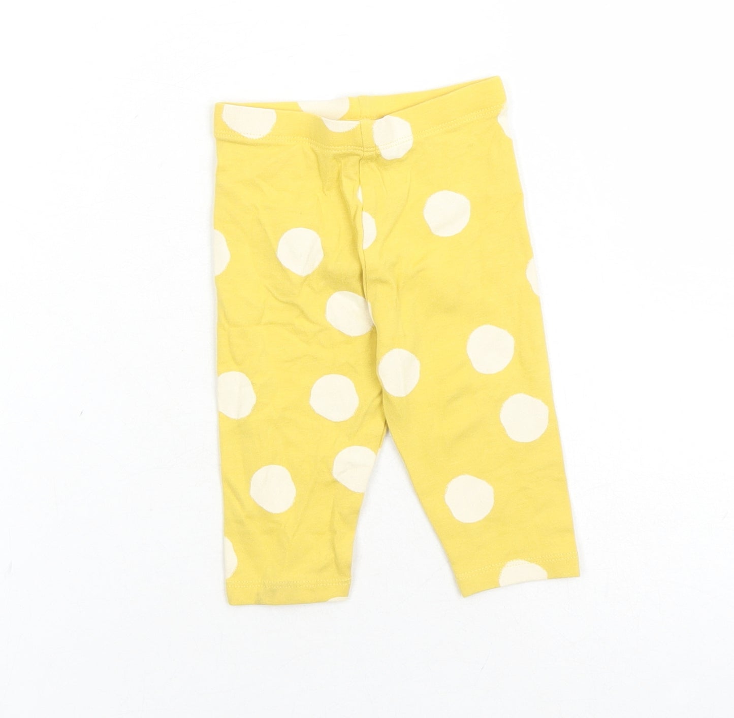 Marks and Spencer Girls Yellow Polka Dot Cotton Capri Leggings Size 3-6 Months - Elasticated Waist